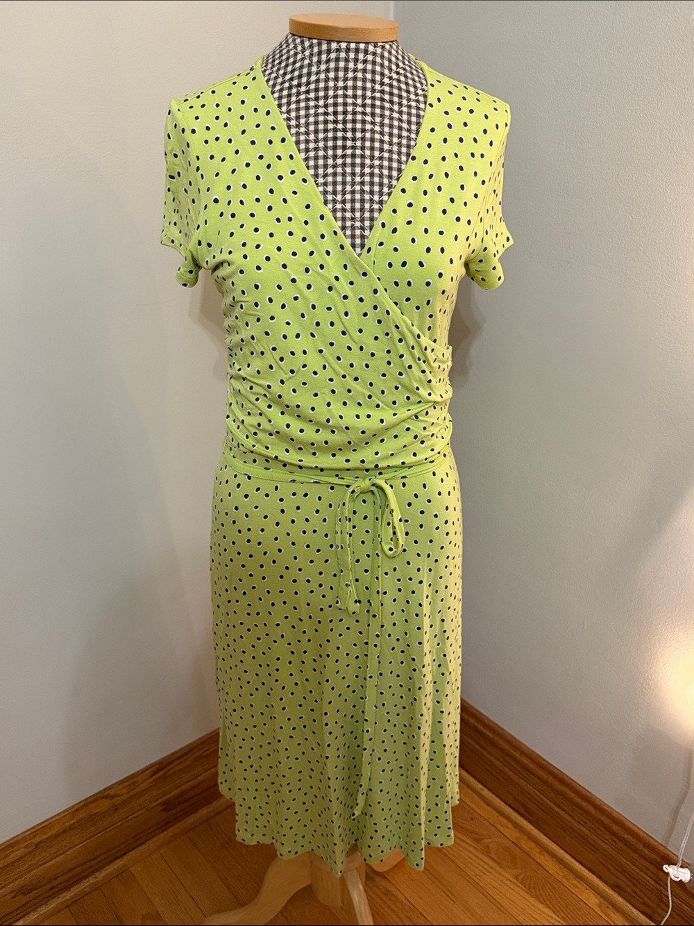 Lands End Women's Lime Polka Dot Wrap Dress